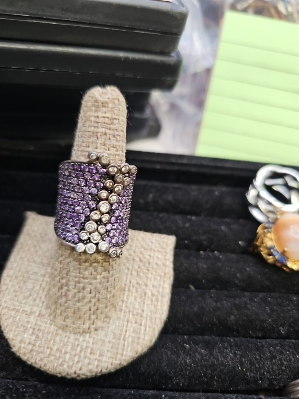 Ring Size 8  .925 Silver Purple & White Colorless Cubic Zirconia